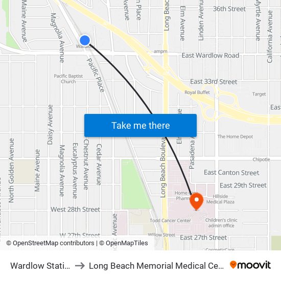 Wardlow Station to Long Beach Memorial Medical Center map