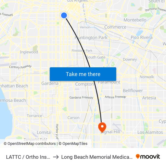 LATTC / Ortho Institute to Long Beach Memorial Medical Center map