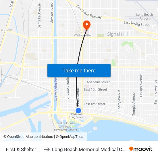 First & Shelter C N to Long Beach Memorial Medical Center map