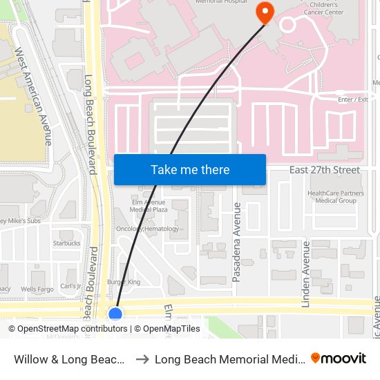 Willow & Long Beach Blvd SE to Long Beach Memorial Medical Center map