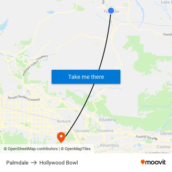 Palmdale to Hollywood Bowl map