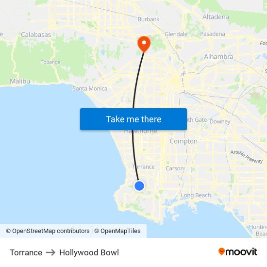 Torrance to Hollywood Bowl map