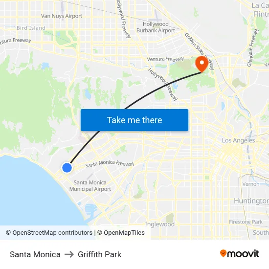 Santa Monica to Griffith Park map