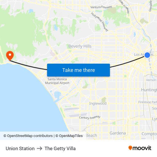 Union Station to The Getty Villa map