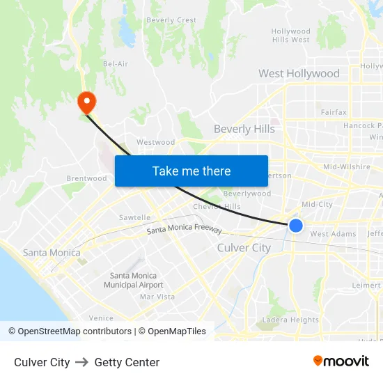 Culver City to Getty Center map