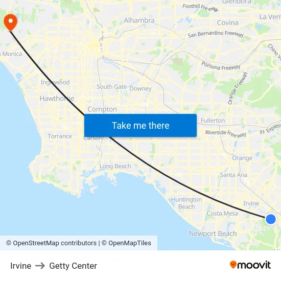 Irvine to Getty Center map