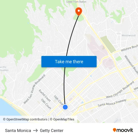 Santa Monica to Getty Center map