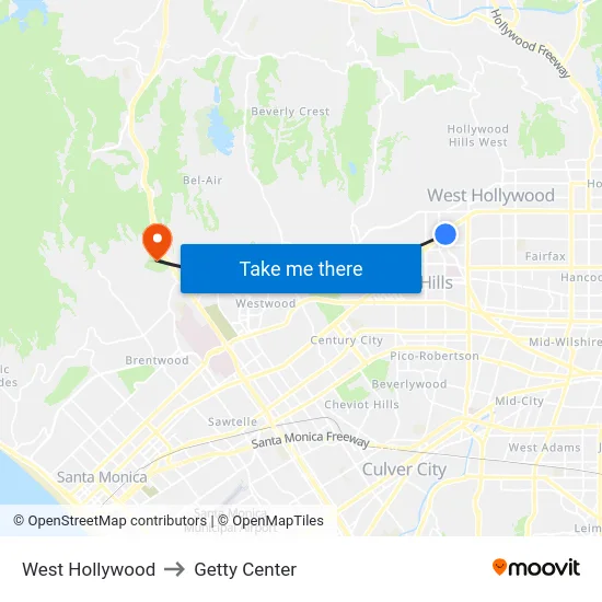 West Hollywood to Getty Center map
