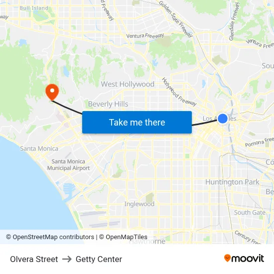 Olvera Street to Getty Center map