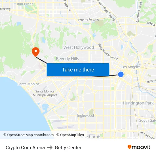 Crypto.Com Arena to Getty Center map