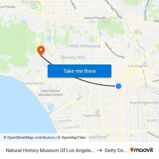 Natural History Museum Of Los Angeles County to Getty Center map