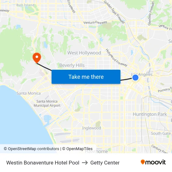 Westin Bonaventure Hotel Pool to Getty Center map