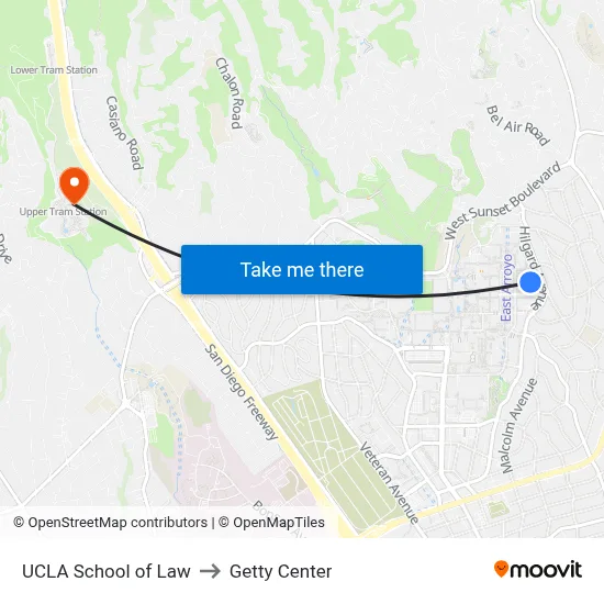 UCLA School of Law to Getty Center map