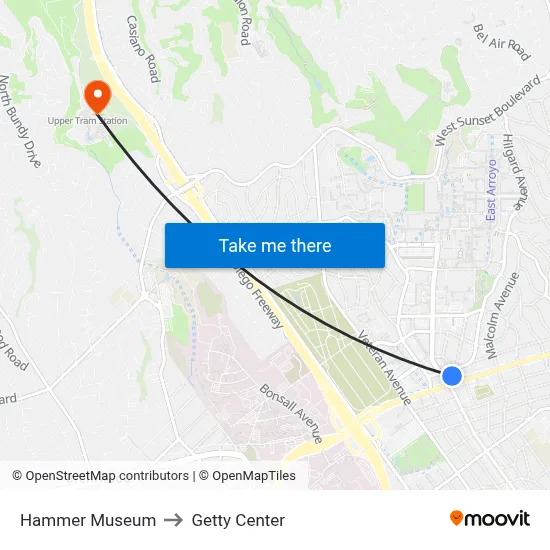 Hammer Museum to Getty Center map