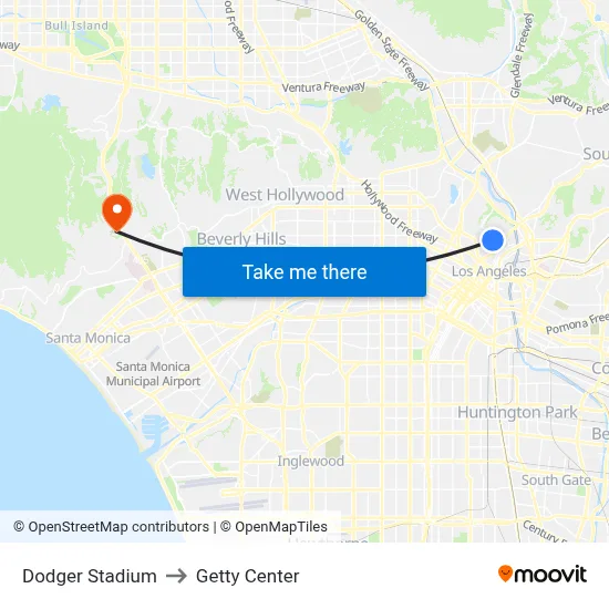 Dodger Stadium to Getty Center map