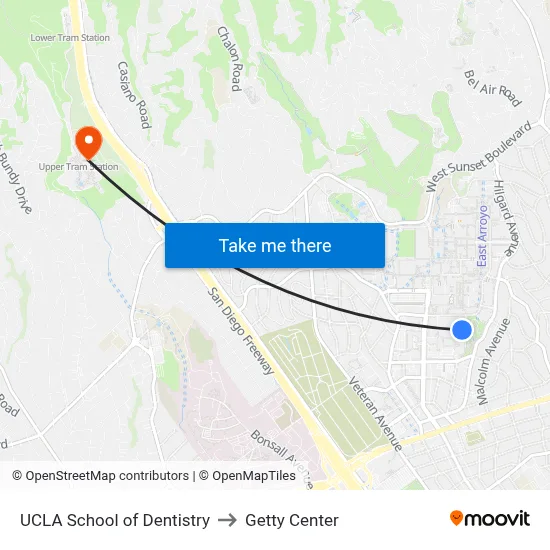 UCLA School of Dentistry to Getty Center map