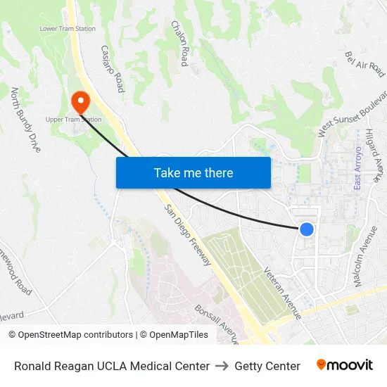 Ronald Reagan UCLA Medical Center to Getty Center map