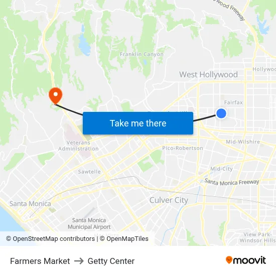 Farmers Market to Getty Center map
