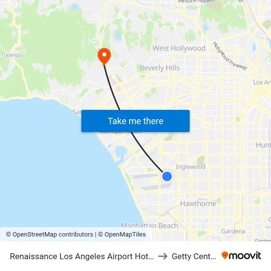 Renaissance Los Angeles Airport Hotel to Getty Center map