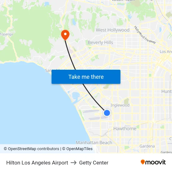 Hilton Los Angeles Airport to Getty Center map