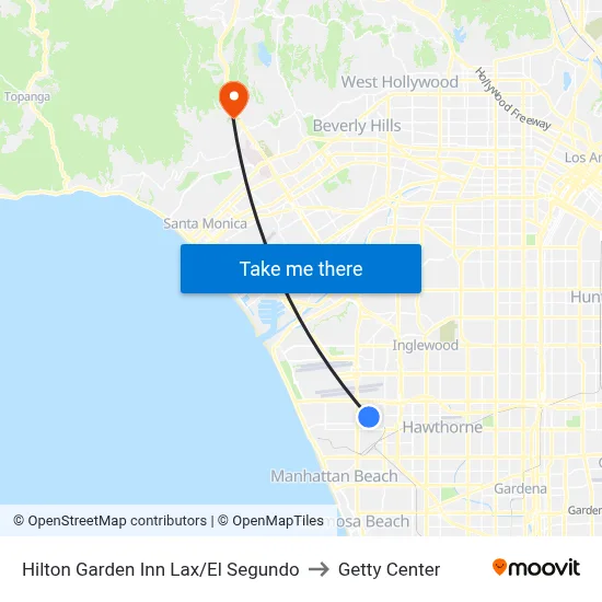 Hilton Garden Inn Lax/El Segundo to Getty Center map