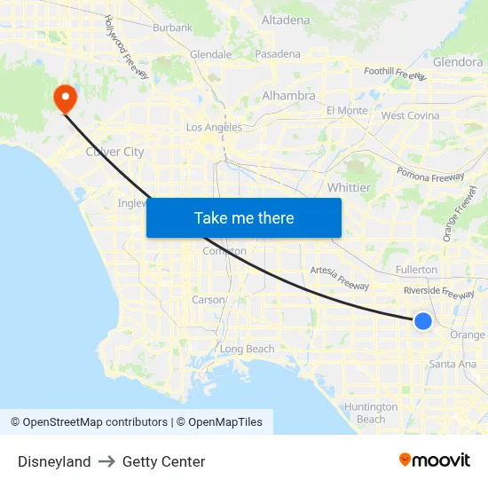 Disneyland to Getty Center map