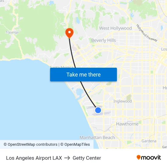 Los Angeles Airport LAX to Getty Center map