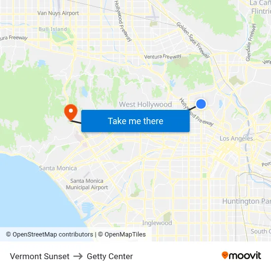 Vermont Sunset to Getty Center map