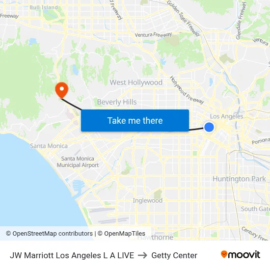 JW Marriott Los Angeles L A LIVE to Getty Center map