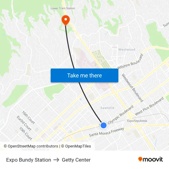 Expo Bundy Station to Getty Center map