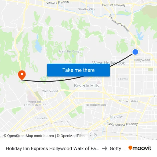 Holiday Inn Express Hollywood Walk of Fame an IHG Hotel Los Angeles to Getty Center map