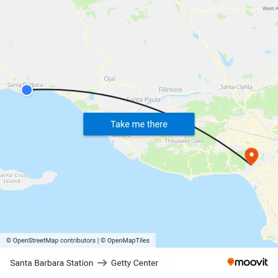 Santa Barbara Station to Getty Center map