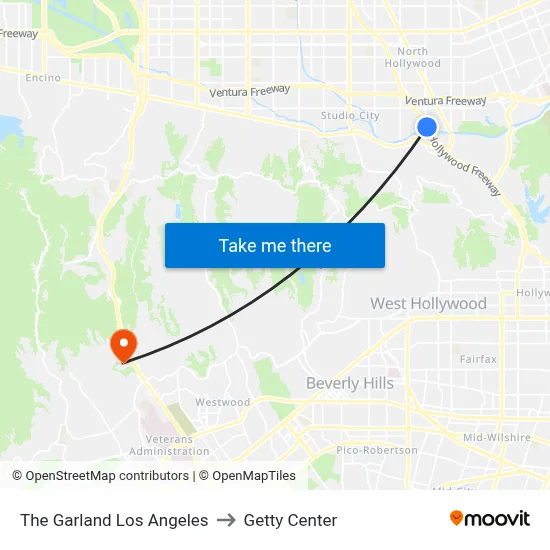 The Garland Los Angeles to Getty Center map