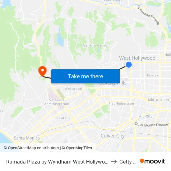 Ramada Plaza by Wyndham West Hollywood Hotel Suites Los Angeles to Getty Center map