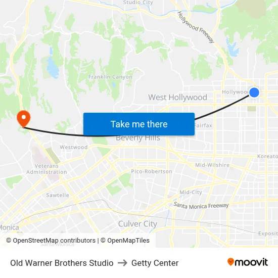 Old Warner Brothers Studio to Getty Center map
