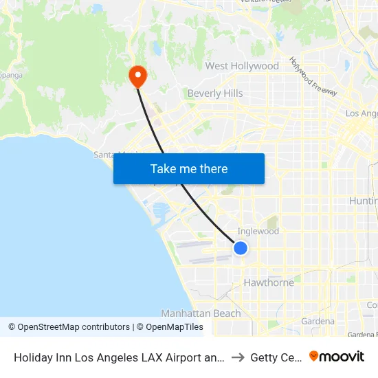 Holiday Inn Los Angeles LAX Airport an IHG Hotel to Getty Center map