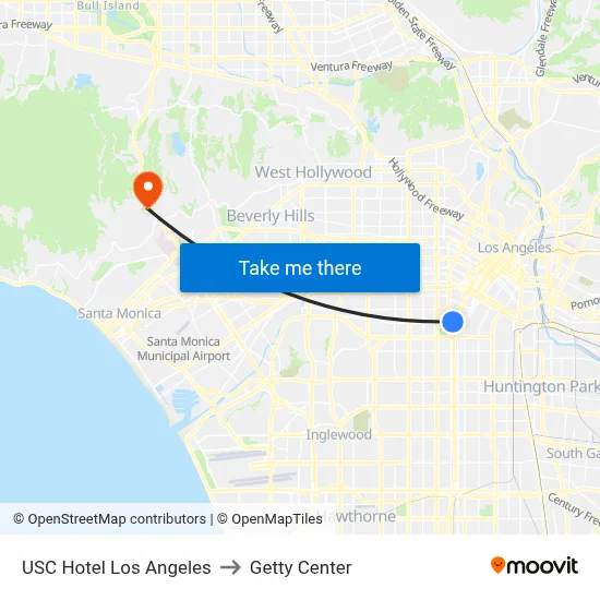 USC Hotel Los Angeles to Getty Center map