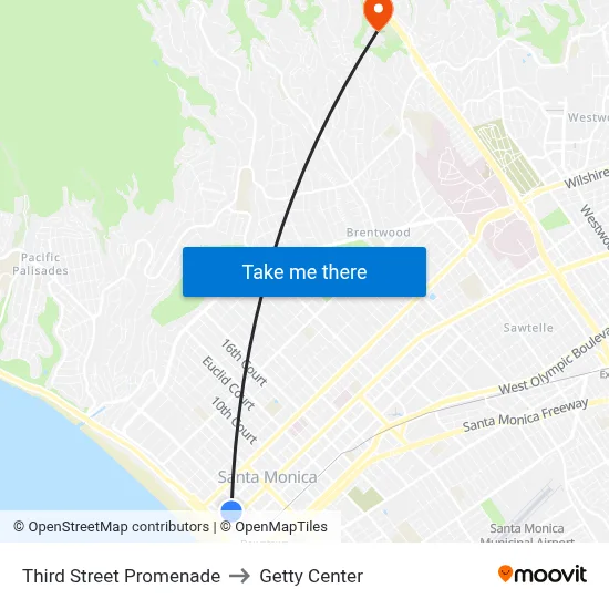 Third Street Promenade to Getty Center map