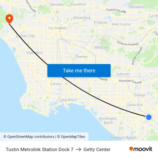 Tustin Metrolink Station Dock 7 to Getty Center map