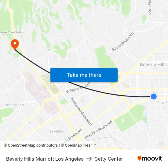 Beverly Hills Marriott Los Angeles to Getty Center map