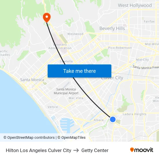 Hilton Los Angeles Culver City to Getty Center map
