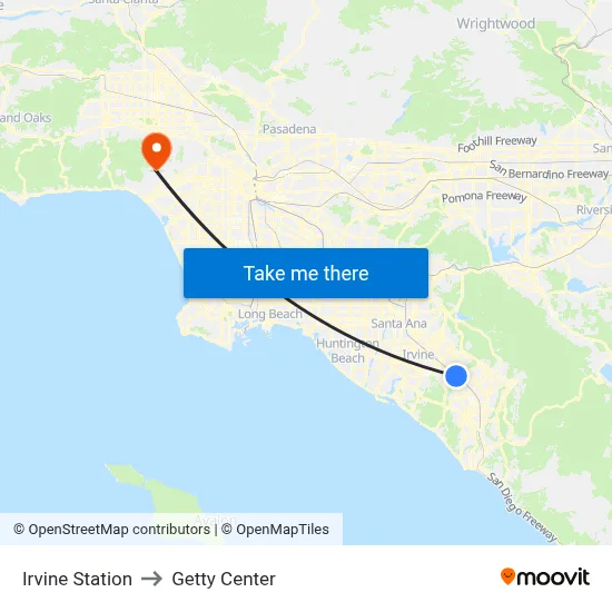 Irvine Station to Getty Center map