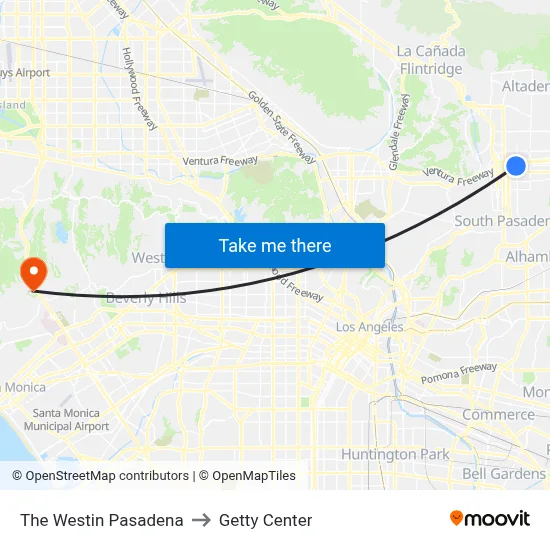 The Westin Pasadena to Getty Center map