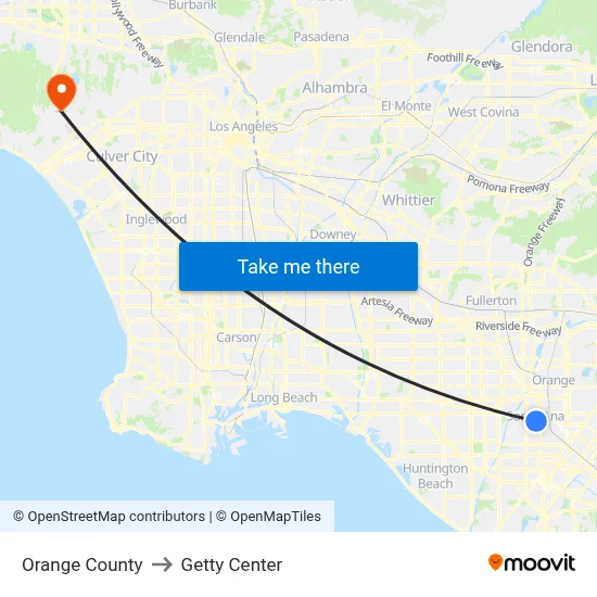 Orange County to Getty Center map