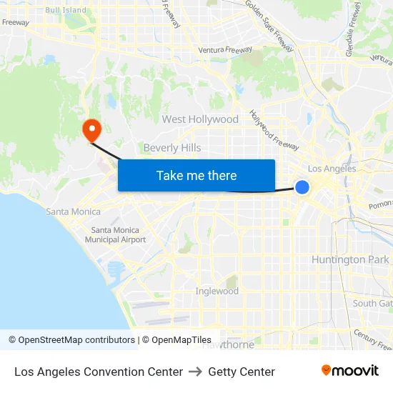 Los Angeles Convention Center to Getty Center map