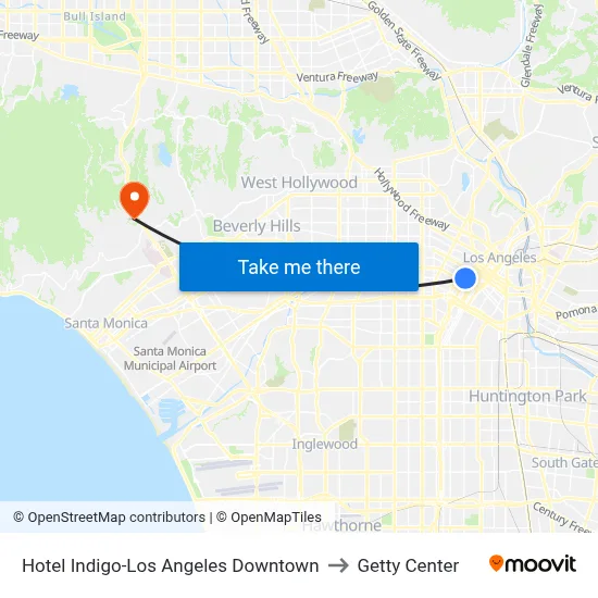 Hotel Indigo-Los Angeles Downtown to Getty Center map