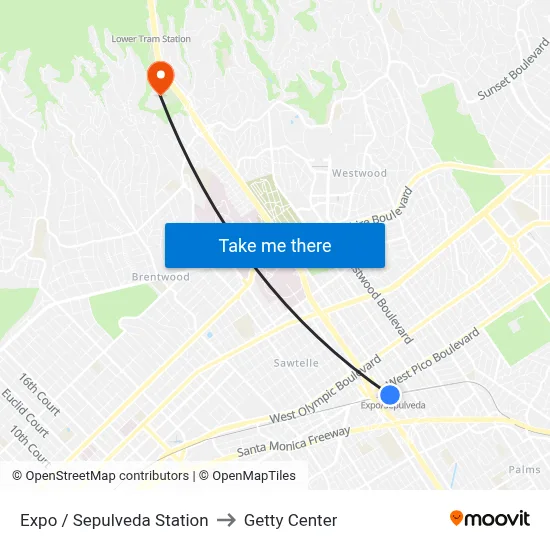 Expo / Sepulveda Station to Getty Center map