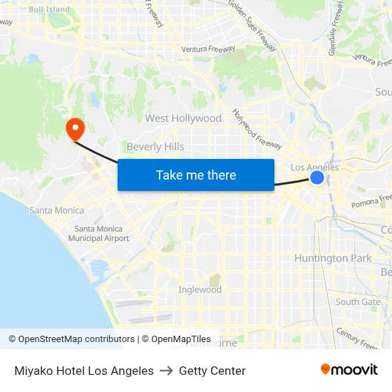Miyako Hotel Los Angeles to Getty Center map