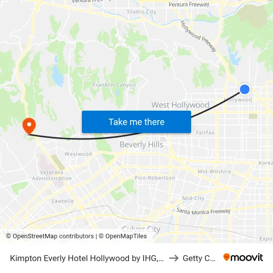 Kimpton Everly Hotel Hollywood by IHG, Los Angeles to Getty Center map