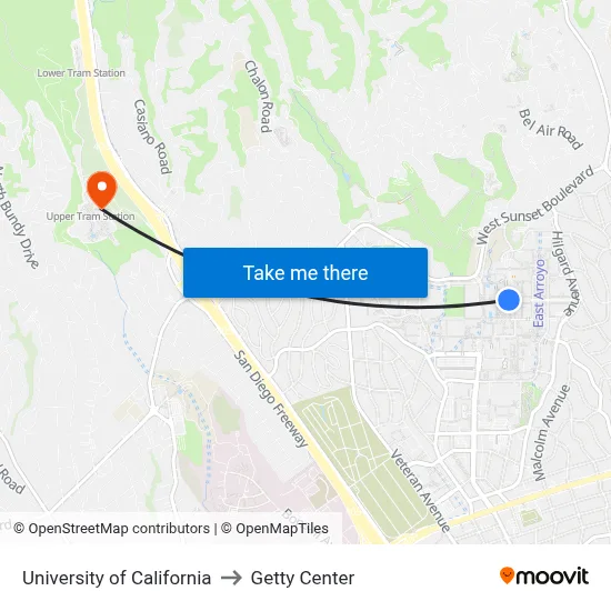 University of California to Getty Center map